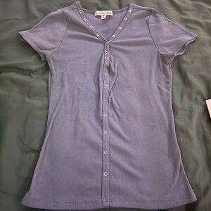 Purple Fitted Short Sleeve Button Down Shirt